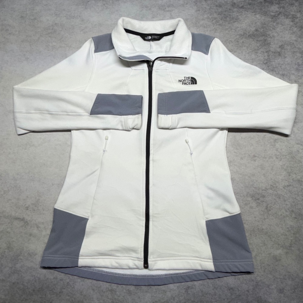 The North Face Full Zip Fleece Jacket Womens Small White Grey Hiking Jacket